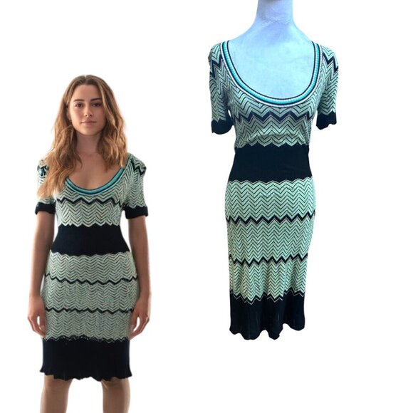 Y2K 2000'S DRESS MAX & CLEO STRIPED KNIT MIDI  S/M - Picture 2 of 6